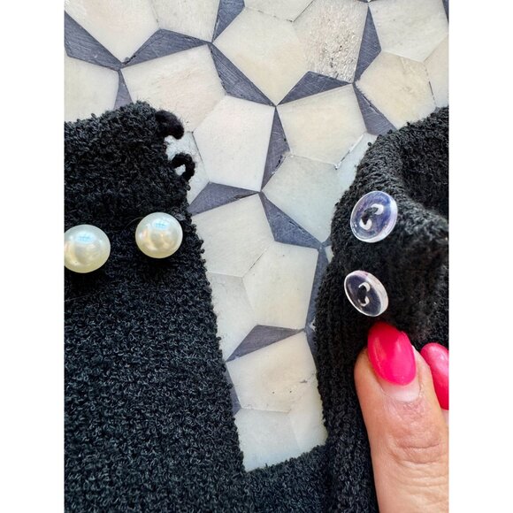 Anthropologie Pearl-Trim Black Sweater Tank Top M Cropped Sleeveless Knit Shell - Picture 10 of 10